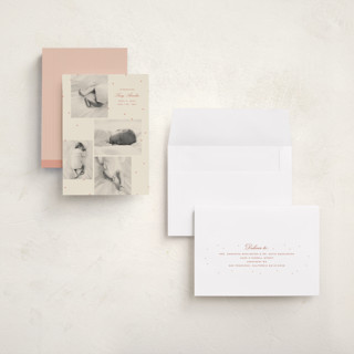 This is a peach grand birth announcements with standard by Ellen Schlegelmilch called tiny polka dots printing on recycled smooth signature in grand