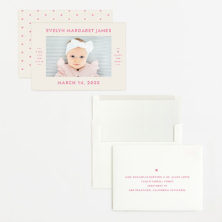 This is a peony grand birth announcements with standard by Megan Davis called present perfect printing on recycled smooth signature in grand