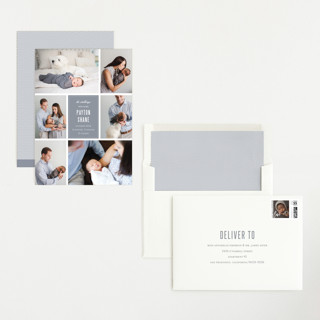 This is a graphite grand birth announcements with standard by Sara Hicks Malone called distinguished printing on recycled smooth signature in grand