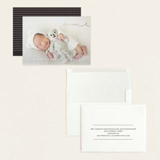 This is a cloud grand birth announcements with foil pressed by Olivia Raufman called delicate welcome printing on recycled smooth signature in grand