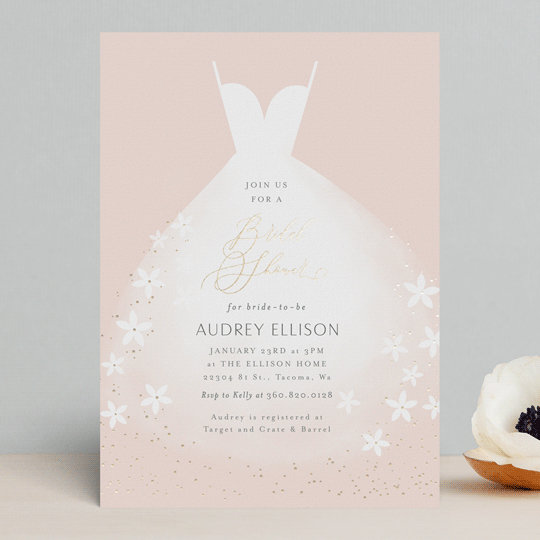 Wedding Dress FoilPressed Bridal Shower Invitations by Itsy Belle