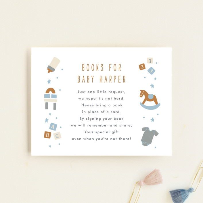 "Toys" - Whimsical & Funny Baby Shower Insert Cards in Powder Blue by JeAnna Casper.