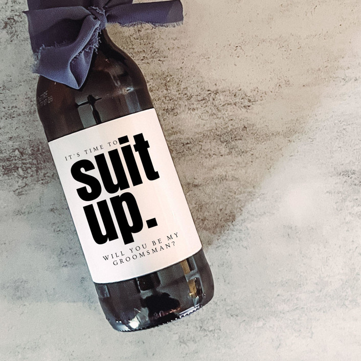 Suit Up Groomsman Bottle Labels