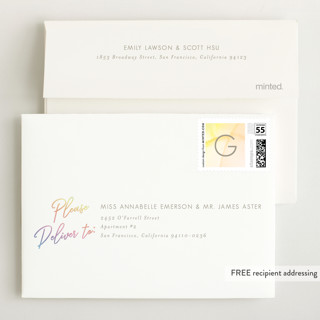 This is a sherbert petite birth announcements with standard by Kaydi Bishop called rainbow surround printing on recycled smooth signature in petite