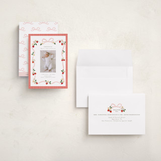 This is a cherry blossom petite birth announcements with standard by Itsy Belle Studio called fraises de bois printing on signature in petite