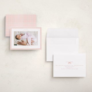 This is a blush petite birth announcements with standard by Claudia Orengo called preppy fabric printing on signature in petite