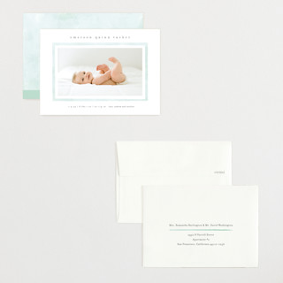 This is a mint petite birth announcements with standard by Lauren Chism called golightly printing on recycled smooth signature in petite
