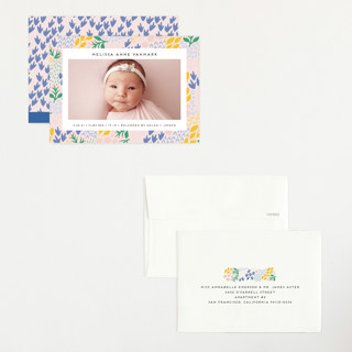 This is a blush petite birth announcements with standard by Genna Blackburn called little foliage printing on recycled smooth signature in petite