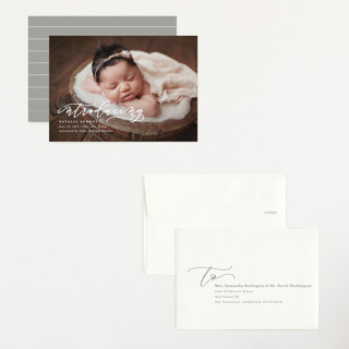 This is a marble petite birth announcements with standard by Lea Delaveris called introducing printing on recycled smooth signature in petite