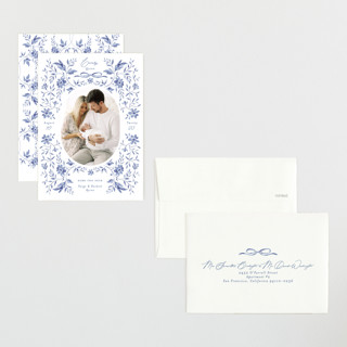 This is a bluebird petite birth announcements with standard by Susan Zinader called daisy toile printing on signature in petite