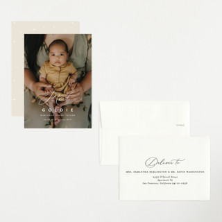 This is a linen petite birth announcements with standard by Erica Krystek called modern meet printing on signature in petite