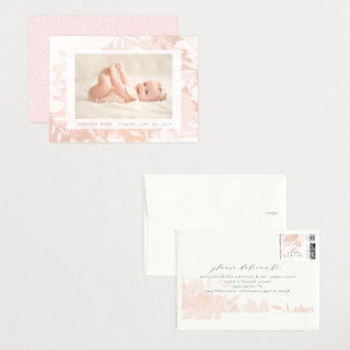 This is a blush petite birth announcements with standard by Angela Thompson called blush branches printing on recycled smooth signature in petite