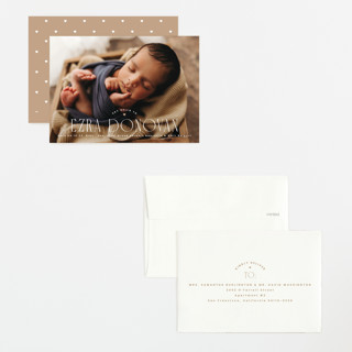 This is a caramel petite birth announcements with standard by Corinne Malesic called little heart printing on signature in petite
