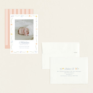 This is a bouquet petite birth announcements with standard by Robert and Stella called petite garden printing on signature in petite
