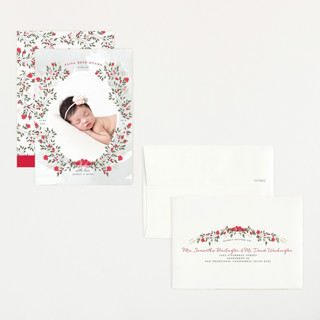 This is a holiday petite birth announcements with standard by Susan Moyal called sweet floral vine printing on recycled smooth signature in petite