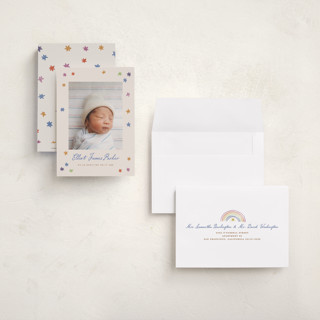 This is a rainbow petite birth announcements with standard by Maja Cunningham called starlight printing on signature in petite