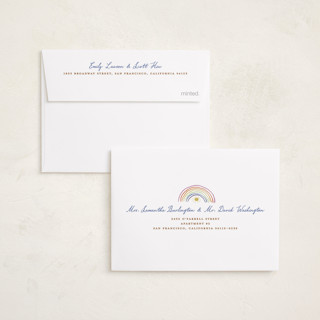 This is a rainbow petite birth announcements with standard by Maja Cunningham called starlight printing on signature in petite