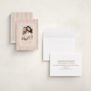 This is a ballet slipper petite birth announcements with standard by Creo Study called cottagecore wallpaper printing on signature in petite