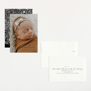 This is a onyx petite birth announcements with standard by Alethea and Ruth called sweeping name printing on recycled smooth signature in petite