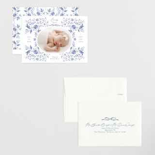 This is a bluebird petite birth announcements with standard by Susan Zinader called daisy toile printing on signature in petite
