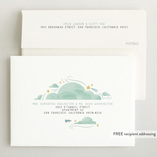 This is a blue jay petite birth announcements with standard by Grae called a wonderful world printing on recycled smooth signature in petite