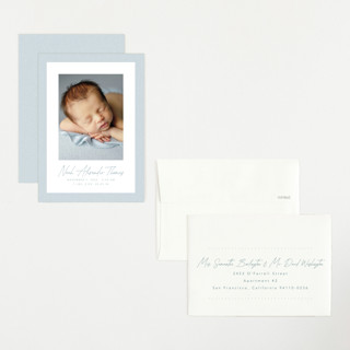 This is a sky petite birth announcements with standard by Lea Delaveris called corduroy printing on recycled smooth signature in petite