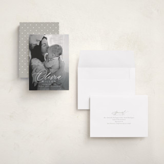 This is a cloud petite birth announcements with standard by Everett Paper Goods called serenity printing on signature in petite