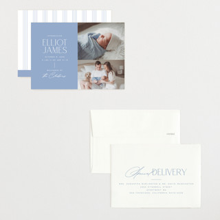 This is a periwinkle petite birth announcements with standard by Jessica Corliss called announcing elegance printing on signature in petite