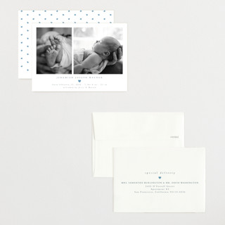 This is a sky petite birth announcements with standard by Emily Sabol Goss called effortless printing on signature in petite