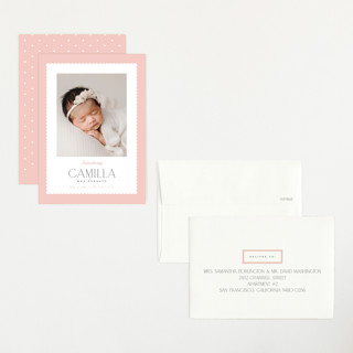 This is a rose petite birth announcements with standard by Robert and Stella called sweet scallop printing on signature in petite