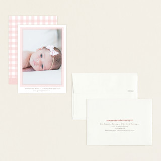 This is a blush petite birth announcements with standard by Lauren Chism called cotton candy printing on recycled smooth signature in petite