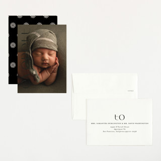 This is a onyx petite birth announcements with standard by Erica Krystek called modern name printing on signature in petite