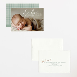 This is a sage petite birth announcements with standard by Ashley Rosenbaum called signature printing on recycled smooth signature in petite