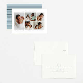 This is a navy petite birth announcements with standard by Jennifer Postorino called minimalist printing on signature in petite