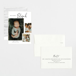 This is a coal petite birth announcements with standard by Carolyn Nicks called written out printing on signature in petite