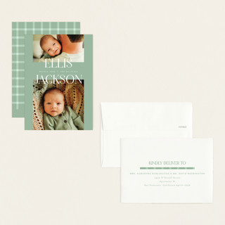 This is a aloe petite birth announcements with standard by Pixel and Hank called double time printing on signature in petite