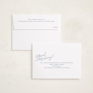 This is a powder petite birth announcements with standard by Jenna Holcomb called nostalic handwriting printing on signature in petite