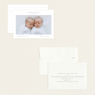 This is a cloud petite birth announcements with standard by Lori Wemple called twin printing on signature in petite