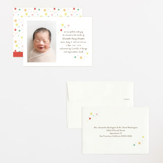 This is a strawberry petite birth announcements with standard by Megan Davis called constellation printing on signature in petite