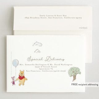 This is a sand petite birth announcements with standard by frau brandt called winnie adventure printing on signature in petite
