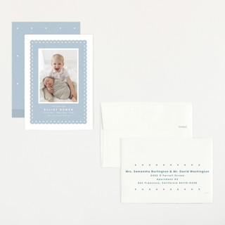 This is a chambray petite birth announcements with standard by Lea Delaveris called mickey fabric frame printing on signature in petite