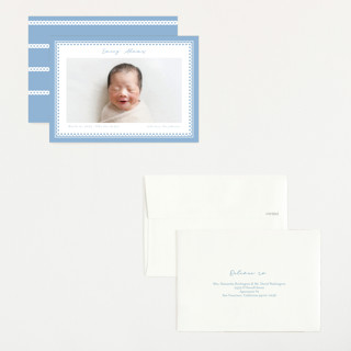 This is a sky petite birth announcements with standard by Nicole Walsh called stitched frame printing on signature in petite