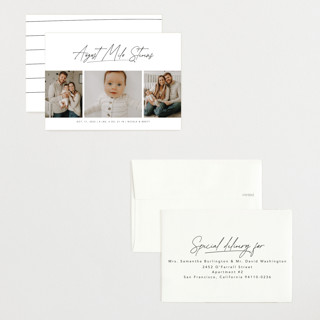 This is a cloud petite birth announcements with standard by Lea Delaveris called me times three printing on recycled smooth signature in petite