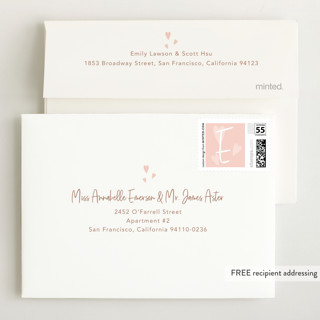 This is a dusty rose petite birth announcements with standard by Lorena Depante called elegance in the name printing on recycled smooth signature in petite