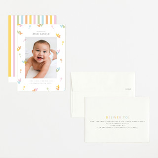 This is a candy petite birth announcements with standard by Ellen Schlegelmilch called disney's mickey confetti printing on signature in petite