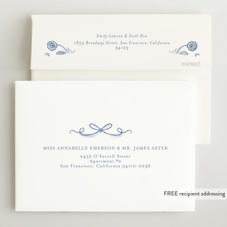 This is a delft blue petite birth announcements with standard by Ani Somi called painted flowers printing on signature in petite