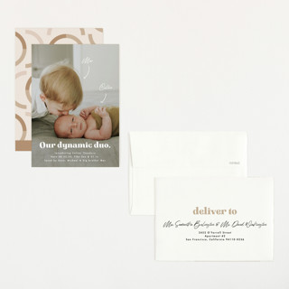This is a cotton petite birth announcements with standard by Corinne Malesic called dynamic duo printing on signature in petite