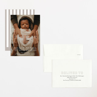 This is a powder petite birth announcements with standard by Sara Hicks Malone called snug printing on signature in petite
