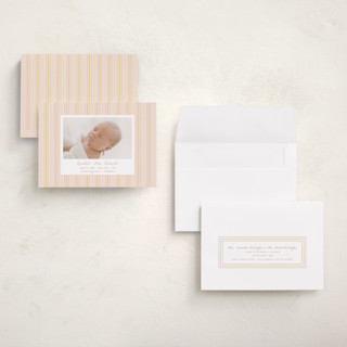 This is a blush petite birth announcements with standard by Ellen Schlegelmilch called patterned stripes printing on signature in petite