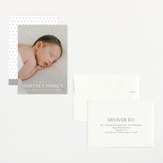 This is a cloud petite birth announcements with standard by Carolyn MacLaren called baby classic printing on signature in petite